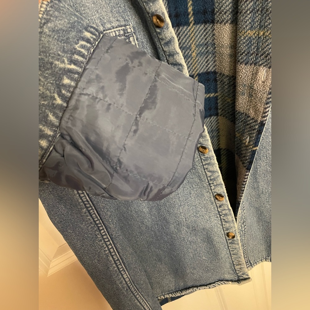 Cabela’s Denim Chore Coat Shirt Jacket Plaid Sherpa Lined Workwear Men’s L - Picture 11 of 13